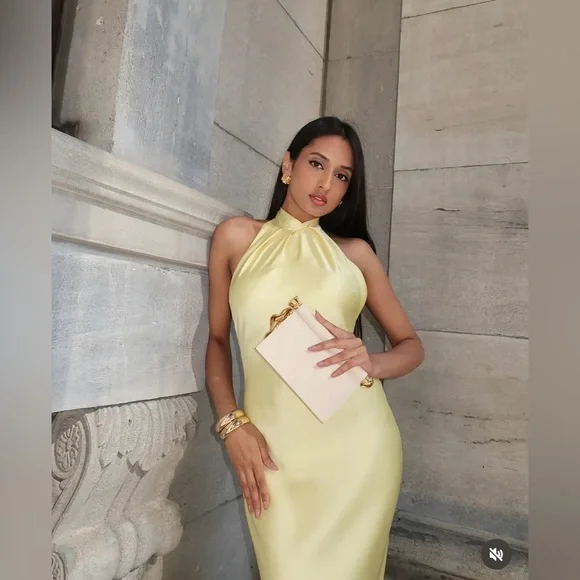 Zara butter Yellow Backless Halter maxi Dress holiday evening wedding - Picture 3 of 16